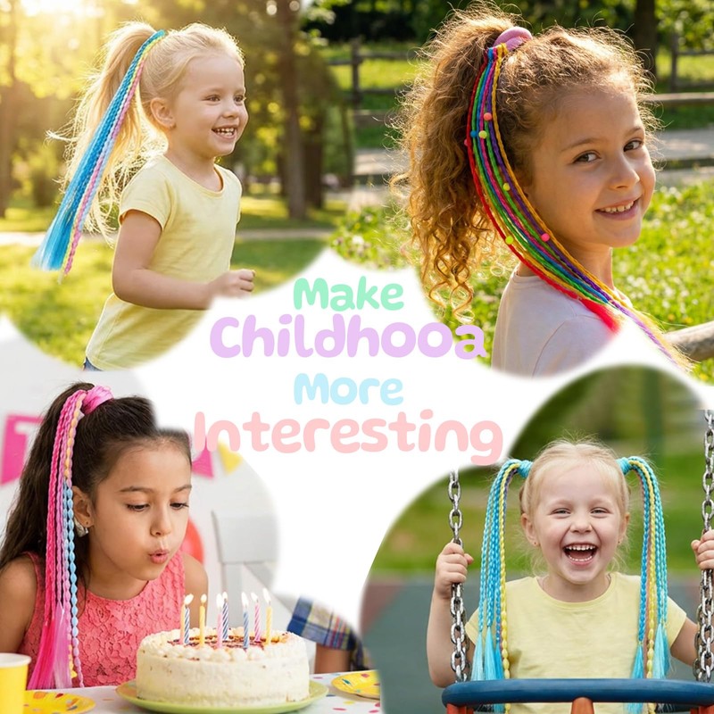 TOKUFAGU 12 PCS Colored Braided Hair Extensions for Kids, Beaded