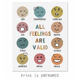 All Feelings Are Valid Poster, School Counselor Wall Art, Kids Therapy Room Print, Boho Classroom Sign, Mental Health Chart, Unframed (11X14 INCH)