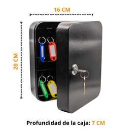Caja de almacenamiento para 20 llaves, Caja de almacenamiento para 20 llaves, Gabinete de acero para llaves, Closet de llaves de pared, Caja para llaves, Incluye llaveros identificadores. (Negro)