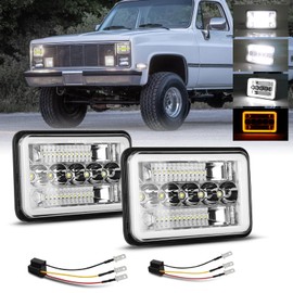 2Pcs 4x6 Headlights Led Rectangular Headlight with Adapter Cable,White Yellow DRL High/Low Sealed Beam Led Headlights Compatible for Chevy S10 Blazer 1982 1983 1984 1985 1986 1987 Peterbilt Headlights