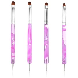 JIYIN 4 Pcs French Gel Nail Art Brush, Double-Ended French Gel Acrylic Nail Brush with Dotting Tool, Professional Manicure Tool for Manicure Cuticle Clean Up Detailed Designs DIY Nails (10#12#14#16#)