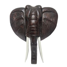 Huge 2ft Tall Elephant Head Hand Carved Mahogany Wood African Asian Wall Sculpture Picture Home Decor Trophy Animal Taxidermy
