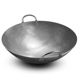 SUNRISE Kitchen Supply Heavy Duty Hong Kong Style Carbon Steel Wok (Round Bottom) 15"