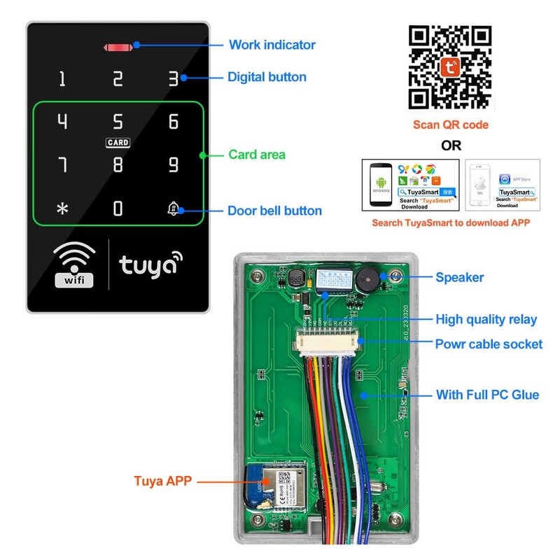 jasugKEY WiFi Smart Access Controller, IP68 Waterproof RFID Keypad, Tuya