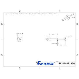Large Flange Pop Rivets 3/16" x 3/4" All Aluminum Dome Head Blind 6-12 Gap .626" - .750" Quantity 50 by Fastenere