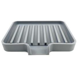 Happitasa Silicone Soap Dish Tray and Sponge Holder with Drain Chute, Pack of 2 | Bathroom and Kitchen Sink Organizer Caddy (Grey, 5.2"X4")