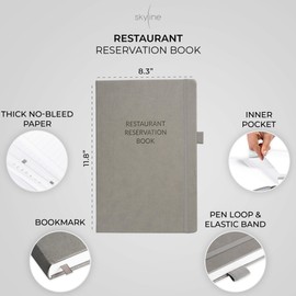 Skyline Restaurant Reservation Book – Undated Dinner Table Reservations Book – Guest & Server Book – Restaurant Supplies (Gray)