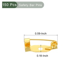 YOKIVE 150 Pcs Safety Bar Pins, Brooch Clasp Pin Backs | Badge Crafts Making Great for Name Tags, Jewelry Making (Gold Tone, 15mm)