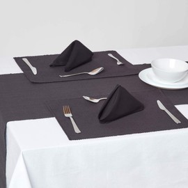 HOMESCAPES Set of 2 Black Cotton Ribbed Placemats Rectangular Fabric Placemats Washable Placemats