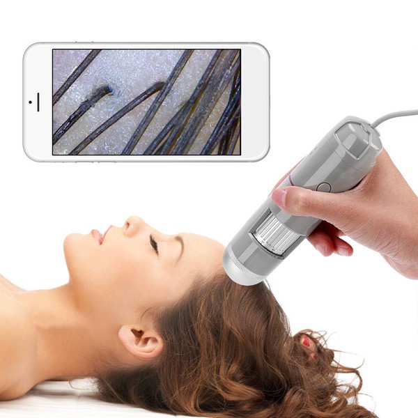 Microscopio Digital USB OTG, Detector de cuero cabelludo Probador de cabello Analizador de piel Cámara de 200MP Detector de cuidado de la belleza 5-200X