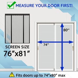 TheFitLife Double Door Magnetic Screen - Mesh Curtain with Full Frame Hook & Loop Powerful Magnets, Snap Shut Automatically for Patio, Sliding Or Large Door (Fits Doors up to 74''x80'')