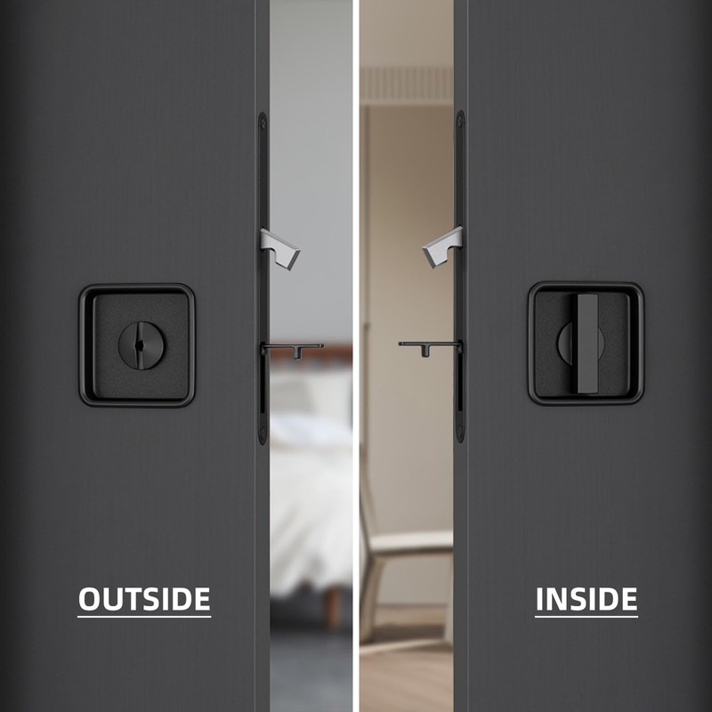 Pocket Door Lock Hardware with Pull, Recessed Handle Latch,Invisible Sliding