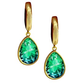 Aurora Crystal Jewelry Teardrop Crystal Earrings (Gold Stainless Green)