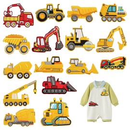 Toppe Termoadesive Bambini 16 Pezzi Patch per Veicoli da Cantiere Toppa Pantaloni Bambini, Toppa Adesiva per Tessuti per Giacca, Magliette
