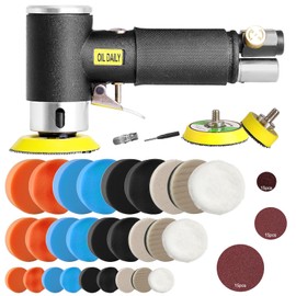 Mini Air Sander,Random Orbital Air Sander Kit,Mini Pneumatic Sander for auto sanding tools kits with 1/2/3inch Polishing Sponge & Wool Pads Sandpapers (1"2"3" Buffer&Sander Kit)