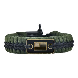 MONOBIN 550 Paracord Bracelet with Bow Shackle, Tactical Survival Bracelet with Bronze USA Flag for Men Camping and Emergency