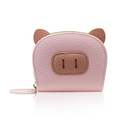 AfitLulu Women Wallets Accordion-Style Card Slot Card Holder Wallet PU Leather Ladies Purse Small Purse with Cute Pig and Panda Appearance for Organize Various Cards Cash Coin (Pink-Pig)