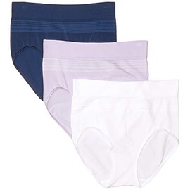 Warner's Women's Blissful Benefits Seamless Brief Panty 3 Pack, Lavender Macaron/White/Navy Ink, Large