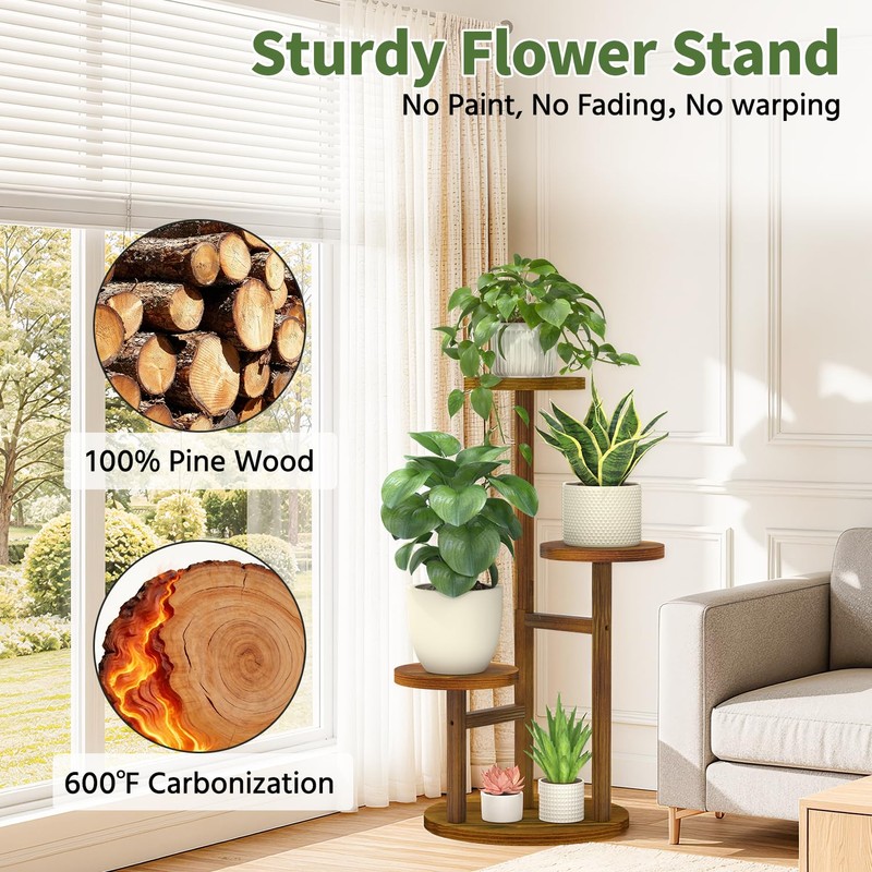 LASZOLA 3 Tiered Wood Plant Stand Indoor Corner, Flower Holder