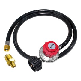 Hooshing - Manguera reguladora ajustable de propano de 5 pies, 0-20 PSI, manguera reguladora de parrilla de gas propano con montaje de tubería de latón NPT de 1/8 pulgadas para tanque QCC1 quemador de calentador de barbacoa
