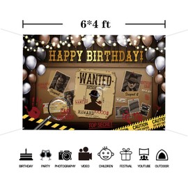 Detective Theme Birthday Backdrop, Murder Mystery Party Decoration, Funny Photography Supplies - Secret Spy - Who's The Birthday Suspect 6 * 4ft