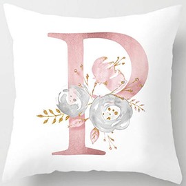 Eanpet Throw Pillow Covers Alphabet Decorative Pillow Cases ABC Letter Flowers Cushion Covers 18 x 18 Inch Square Pillow Protectors for Sofa Couch Bedroom Car Chair Home Decor (P)