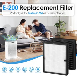 E-200 Replacement Filter Compatible with LUNINO E-200 Air Purifier, 3 Stage Filtration for LUNINO Home Large Room up to 1740sq.ft, 3 Pack H13 True HEPA Filters with Extra 8 pcs Aroma Pads