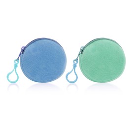 AdiStylinno 2 Pcs Coin Purse, Fashion Soft Plush Round Coin Pouch with Carabiner, Portable Small Change Purse Cute Zip Wallet (Blue & Green)