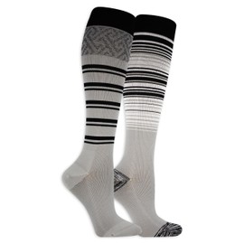 Dr. Scholl's Women Graduated Compression Knee High - 1 & 2 Pair Packs Energizing Comfort And Fatigue Relief Sock, Gray, Black Stripe, 4-10 US