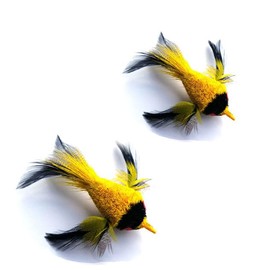 Kat Fly Cat Wand Refill Teaser Toy - Interactive Cat Wand Toy Attachments for Indoor Cat and Kitten - Cat Toy with Real Feathers Best Cat Toys for Bored Cats, Cat Teaser Toy - Bird (Yellow) 2PK