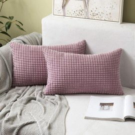 MIULEE Set of 2 Corduroy Cushion Covers, Decorative, Sofa Cushion, Couch Cushion, Soft, for Living Room, Bedroom, 16 x 24 inches, 40 x 60 cm, Pinky Purple
