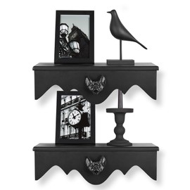Gothvanity Bat Floating Shelf Set of 2, Black Flying Bat Shelf, Wood Wall Mounted Storage Shelves, Gothic Home Decor for Bedroom, Kitchen, Living Room, Bathroom, Office and More…