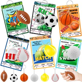 36 Pack Valentines Sports Ball Keychain with Valentines Day Cards for kids School, Valentine Day Gifts Stress Ball Keychain for Valentine Day Party Gifts School Classroom Exchange Prizes Bag Stuffers