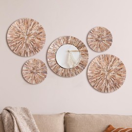 Wesiti 5 Pcs Boho Mother of Pearl Mirror Wall Decor Handmade Bohemia Plates Art Hanging Wall Art for Bedroom Bathroom Decoration