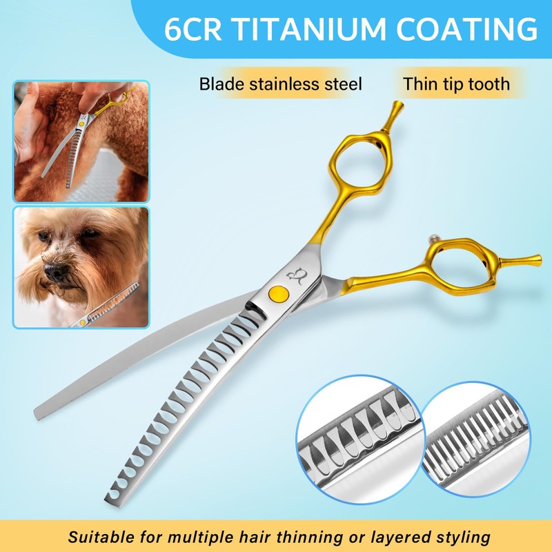 CITYWISH Dog Grooming Scissors,Curved Thinning Shears Dog Grooming with Safety