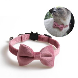Mewfotrey Cat Collar, Stylish, Safety, Ribbon Included, Check, Cute, Bell Included, Safety Buckle, Simple, Ribbon Included, 4 Colors (Pink A)