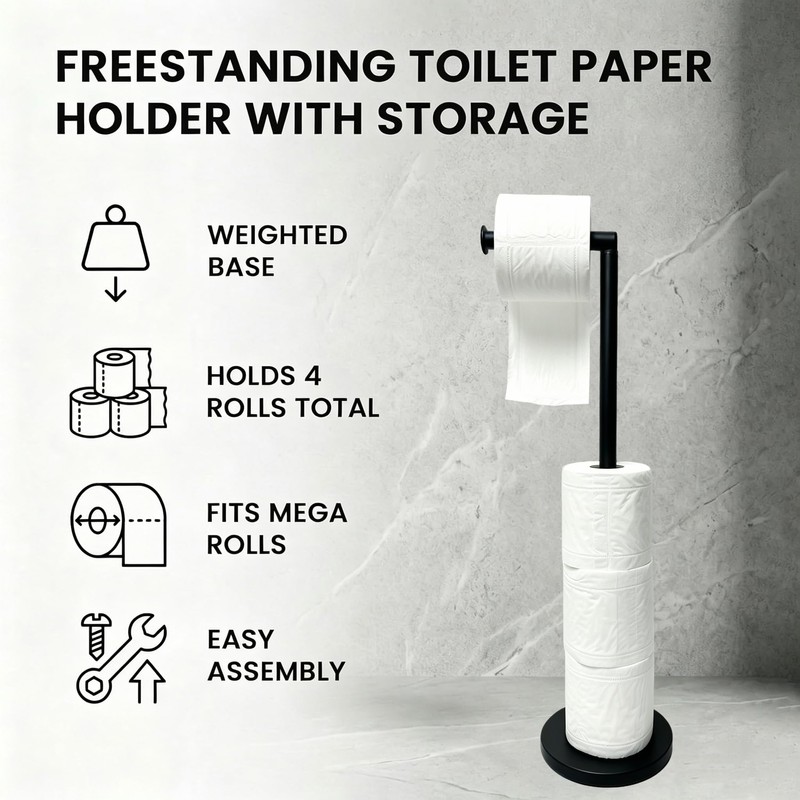TSMIMTS Toilet Paper Holders Free Standing with Weighted Base, Non-Slip