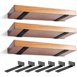 MIUGO 6 Pack Heavy Duty Shelf Brackets 8 inch, Floating Shelf Brackets(1/5”-Thick), L-Shaped Wall Shelf Bracket Hidden Shelf Bracket Black（8inch-6pack）