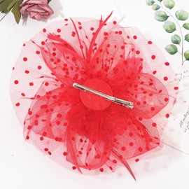 DRESHOW Fascinators Hat Feather Headband Women's Fascinators Tea Party Headpiece with Clip Flower Headband for Girls and Women, 1 pc: 03-r-red