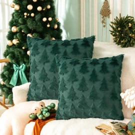 GADITIEK 18 * 18inch Christmas Cushion Covers, Set of 2 Soft Plush Velvet Pillow Cases with Christmas Tree Decor, Square Xmas Cushion Covers Decorative, Christmas Decorations Throw Pillow Covers