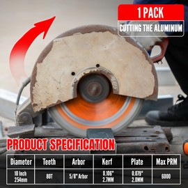 KEENTECH 10 Inch 80T Metal Saw Blade for Aluminum, 5/8" Arbor,Tungsten Carbide Tipped TCG Grind for Smooth Cuts & Superior Wear Resistance，Metal Cutting Blade for Aluminum，Non-Ferrous Metals & Plastic