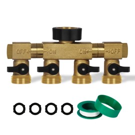 DTRK 4 Way Hose Splitter with Rotating Arms,Heavy Duty Brass Hose Connector,Solid Hose Bib Splitter for Outdoor Gardening Hoses,High Flow Water Spigot Splitter Connector, 3/4" Standard