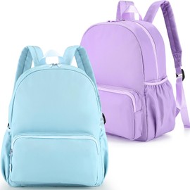 Cunno 2 Pcs Nylon Preppy Backpack Kids School Backpack for Toddler Girls Boys Plain Waterproof Bookbags for Student(Blue and Purple)