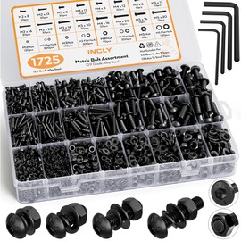 INCLY 1725PCS Metric Screw Assortment, M2 M3 M4 M5 Machine Screws, Black Nuts and Bolts with Lock & Flat Washers, Grade 12.9 Alloy Steel Hex Socket Head Cap Bolt Set with 4 Wrenches and 1 Tweezer