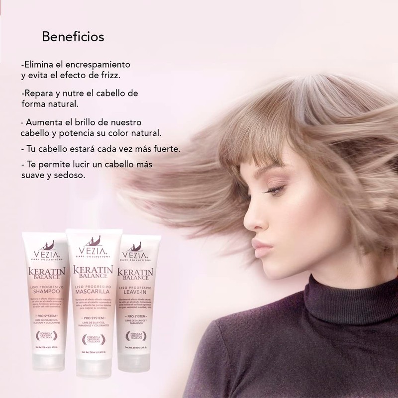 Shampoo Keratine Balance Liso Progresivo Vezia - Care Collections Sin