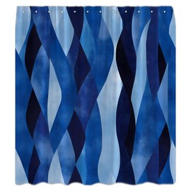 HUSPWP Navy Blue Black Geometric Shower Curtain Abstract Striped Modern Lines Minimalist Simple Aesthetic Ink Mid Century Unique Cool Fabric Bathroom Curtain Set with Hook