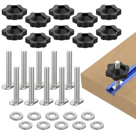 10 Sets of 1/4"-20 T Track Knob Kit, Star Knobs Kit Include 1/4-20 Threaded Bolts with Washers and Star Knobs, T Track Accessories for Woodworking Jigs and Fixtures