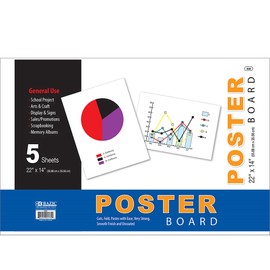 BAZIC Poster Board 22" X 14" White Poster Board Paper for School Craft Project Presentation Drawing Graphic Display (5/Pack), 48-Packs