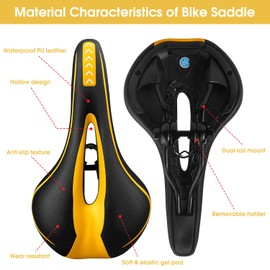 New Gel Bike Seat Bicycle Saddle, MSDADA Bike Saddle for Men & Women, Waterproof Bicycle Seat Comfortable Soft Cushion for Road Bike, Mountain Bike, Exercise Bike, City Bikes(Yellow)