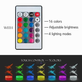 Masshomi 3D Visual Desk Lamp 16 Color Change Touch Base Remote Control Airplane Pilot Two Aircraft Helicopter Fighter Dimming Flash Smooth Mode Cosplay Christmas Birthday Party Gift